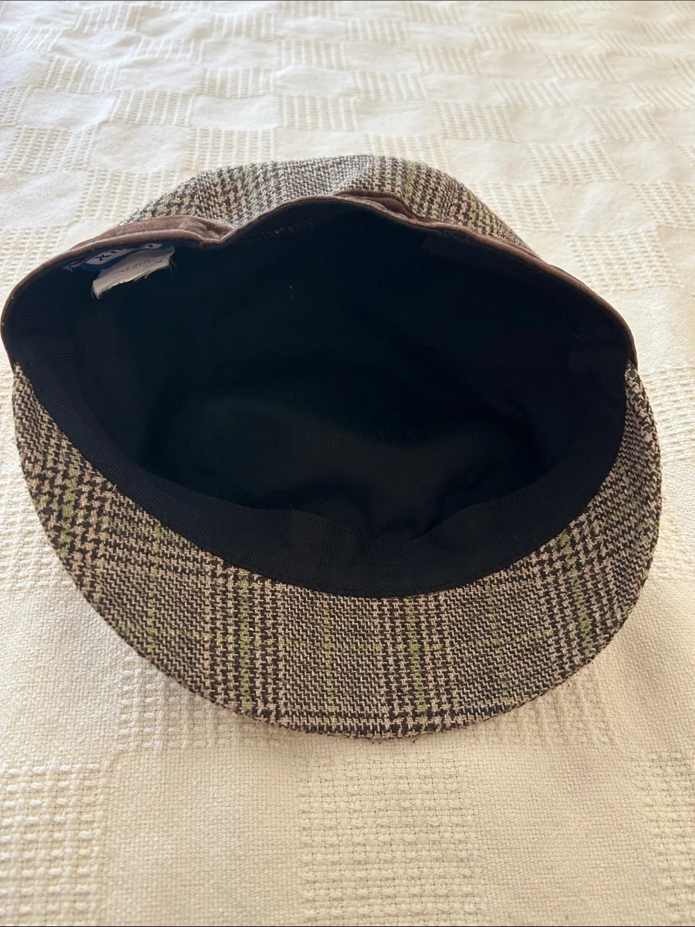 Brown Plaid flapper, Pageboy Hat with Brown velvet Band large